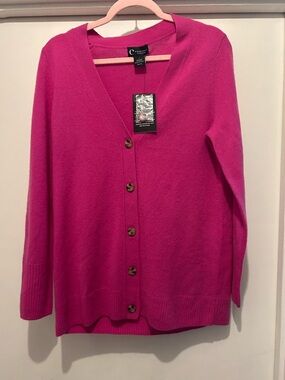 Bloomingdale's Women's Bright Fuchsia V-Neck Button Cardigan